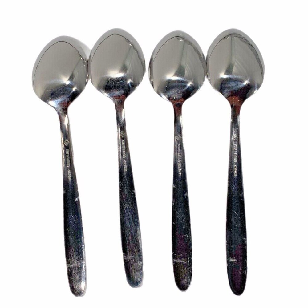 Set 4 Imperial Int'l Stainless Ivy Pattern Dinner Spoons Japan Cutlers Guild Ltd - Picture 2 of 8